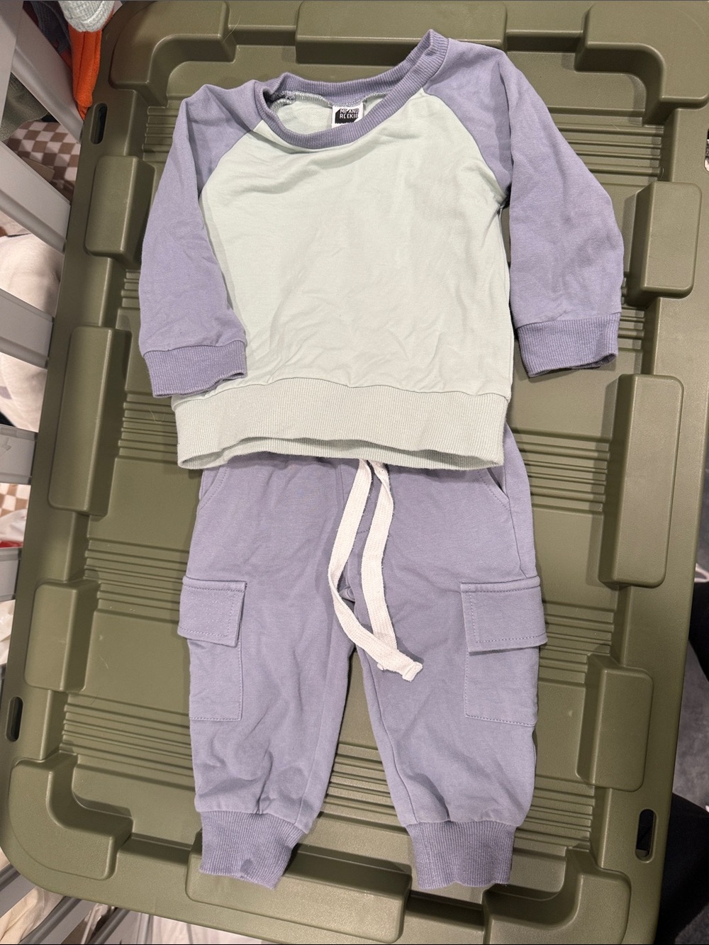 Me & Reekie Kids blue and light green Raglan Top & Cargo Joggers Set 6/12 months